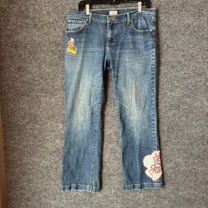 Gap Womens 14/32 (34x30.5) Jeans Embroidered Piñata Patch Denim Crop‎ Flare Boho